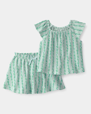 B&eacute;b&eacute; fille - Ensemble 2 pi&egrave;ces haut &agrave; manches courtes et jupe, vigne &ndash; Vert, 