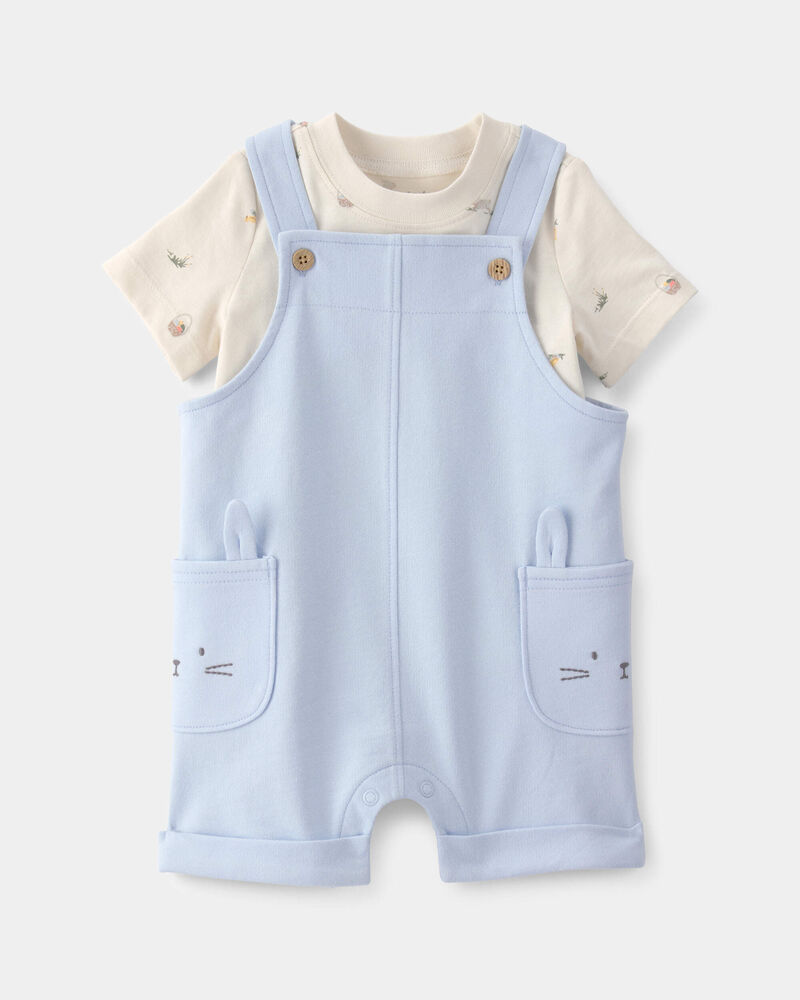 Baby Boy 2-Piece Easter Bunny Shortall Set - Blue/Cream, image 1 of 8 slides