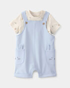 Baby Boy 2-Piece Easter Bunny Shortall Set - Blue/Cream, image 1 of 8 slides