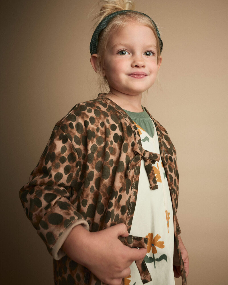 Toddler Girl Bow Jacket in Leopard - Tan, image 4 of 5 slides