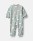 Baby Girl Bear Fleece 2-Way Zip Sleeper - Green, image 2 of 6 slides