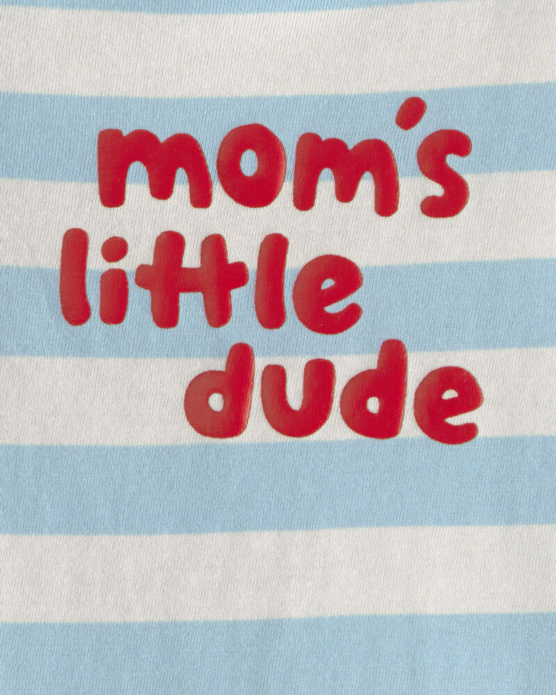 Baby Boy 'Mom's Little Dude' Striped Graphic Bodysuit - Blue/Ivory, image 2 of 3 slides