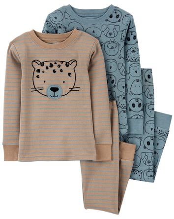Pyjama 4 pièces en coton ajusté à motif d’ours, 