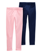 Enfant Emballage de 2 leggings rose et bleu marine pour filles , image 1 sur 4 diapositives
