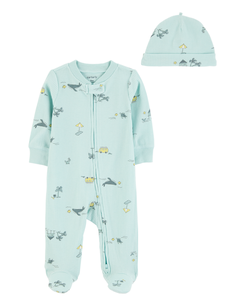Baby 2-Piece Beach 2-Way Zip Sleeper Pyjamas - Blue, image 1 of 3 slides