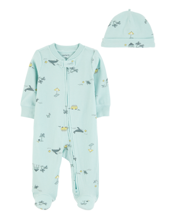 Baby 2-Piece Beach 2-Way Zip Sleeper Pyjamas - Blue, 