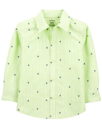 Boat Print Button Front Shirt, 