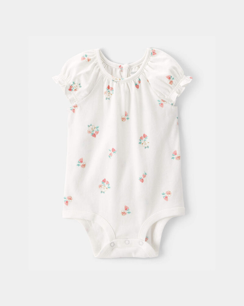 Baby Girl Strawberry Bodysuit - White, image 1 of 3 slides