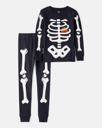 Kid 2-Piece Glow Halloween Skeleton 100% Snug Fit Cotton Pyjamas, 