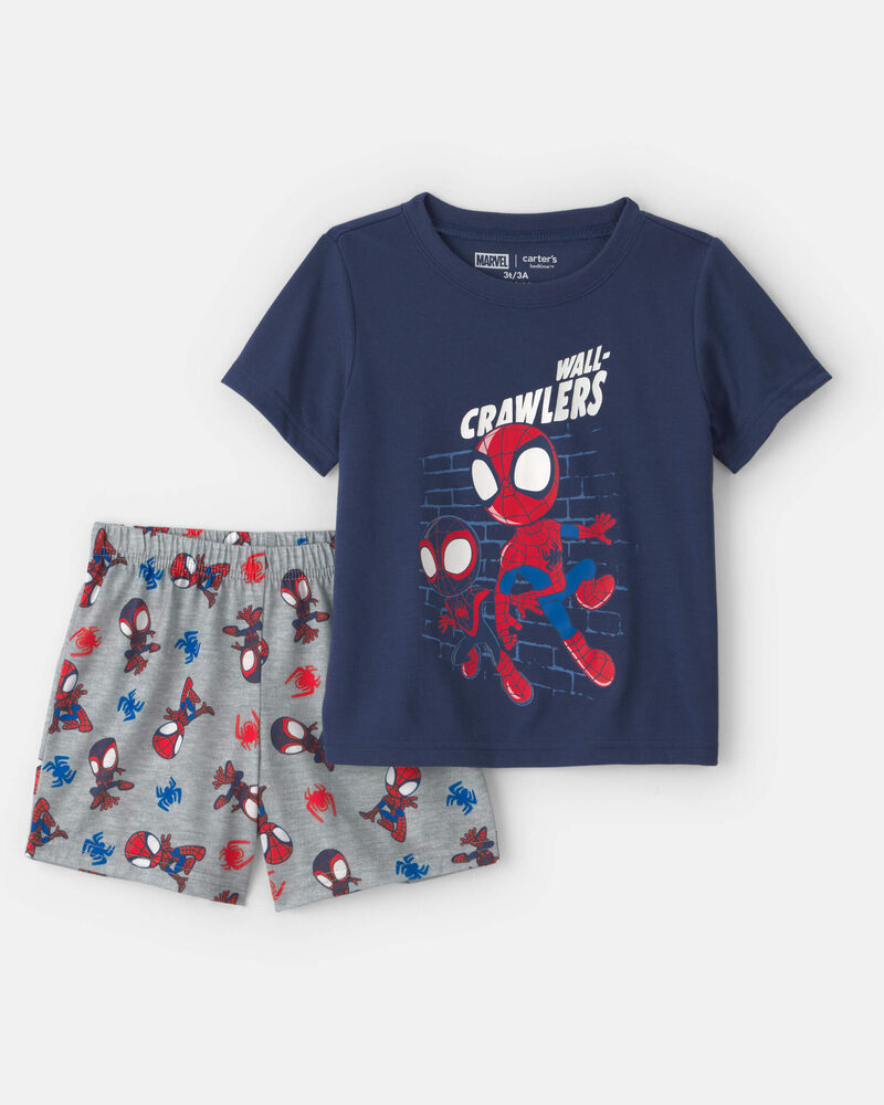 Toddler Boy 2-Piece &copy;Marvel Spider-Man Short-Sleeve Pyjama Set - Blue/Grey, image 1 of 6 slides