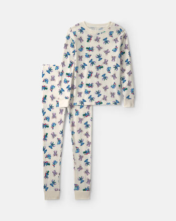 Kids 2-Piece Stitch Christmas 100% Cotton Snug Fit Pyjama Set - Ivory, 