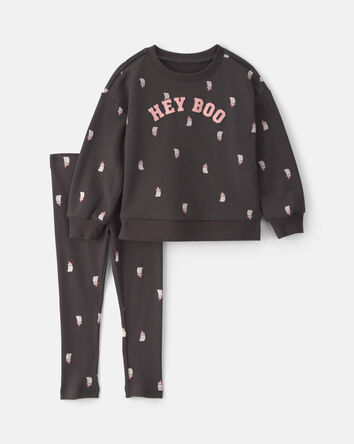 B&eacute;b&eacute; fille - Ensemble 2 pi&egrave;ces haut manches longues en jersey bouclette &agrave; motif fant&ocirc;me &laquo;Hey Boo&raquo; et pantalon - Noir, 