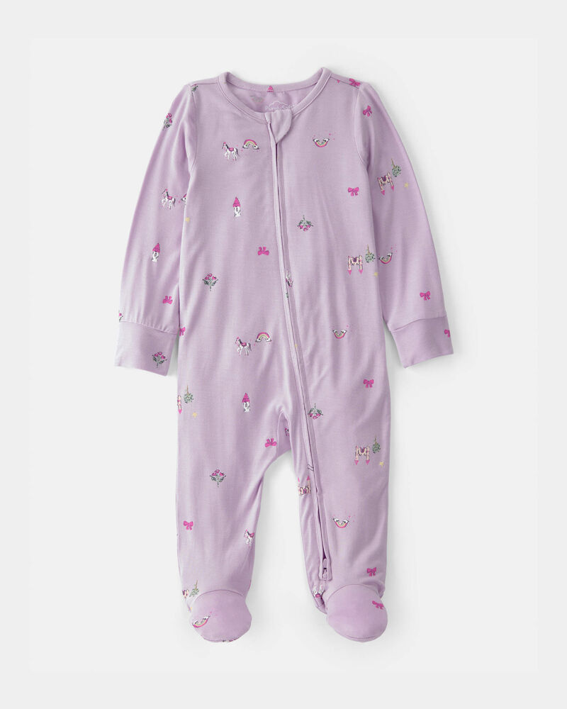 B&eacute;b&eacute; fille - Grenouill&egrave;re PurelySoft &agrave; fermeture &agrave; glissi&egrave;re 2 sens, conte de f&eacute;es - Mauve, image 1 sur 5 diapositives