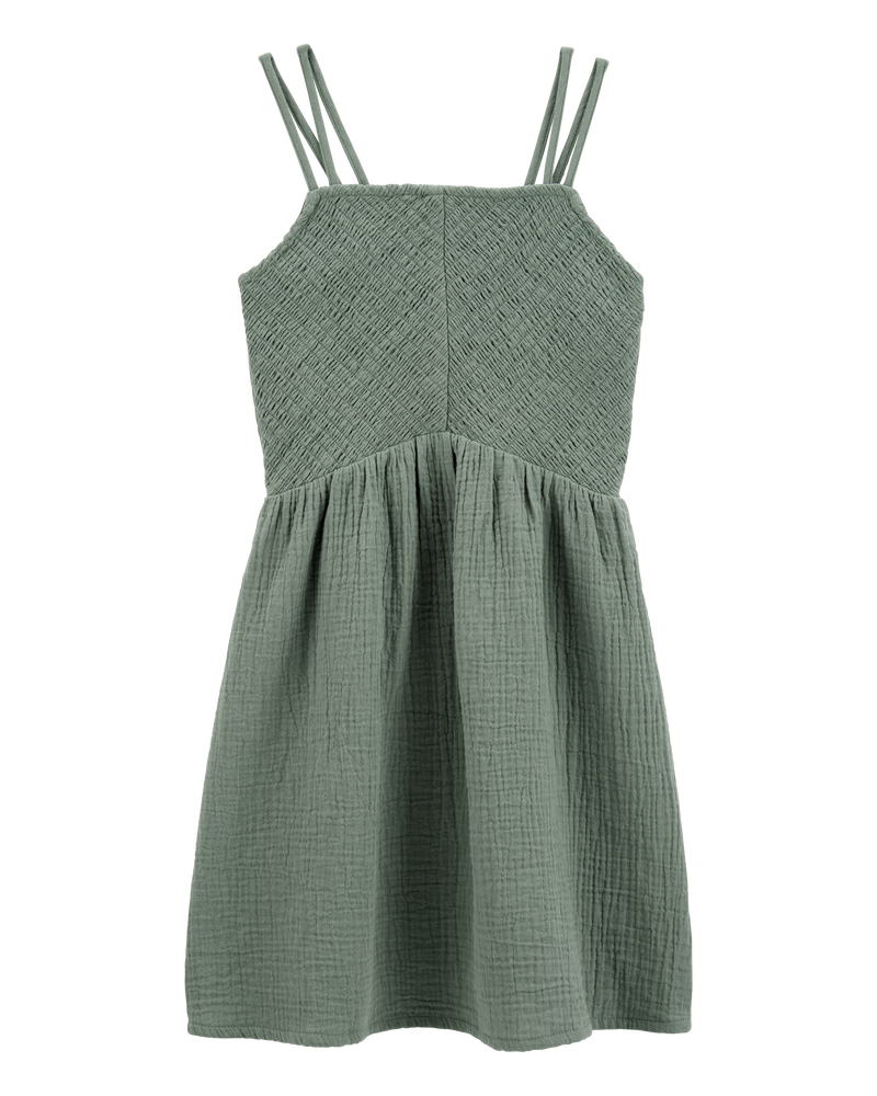 Enfant Robe en tissu gaze à smocks - Vert, image 1 sur 4 diapositives