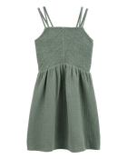 Enfant Robe en tissu gaze à smocks - Vert, image 1 sur 4 diapositives