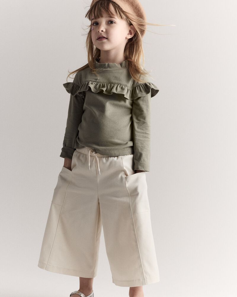 Toddler Girl Mock Neck Ruffle Top - Olive, image 3 of 7 slides