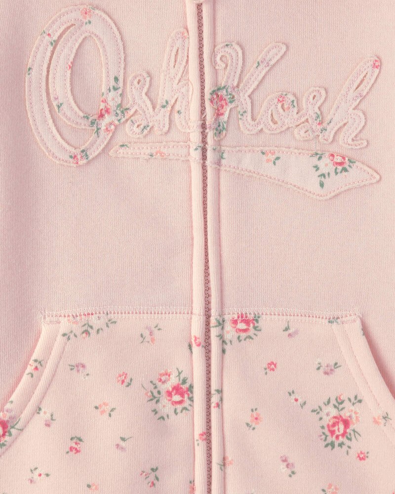 Tout-petit fille - Chandail &agrave; capuchon en molleton &agrave; fermeture &agrave; glissi&egrave;re, motif floral et logo OshKosh - Rose, image 2 sur 2 diapositives
