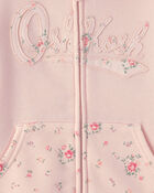 Tout-petit fille - Chandail &agrave; capuchon en molleton &agrave; fermeture &agrave; glissi&egrave;re, motif floral et logo OshKosh - Rose, image 2 sur 2 diapositives