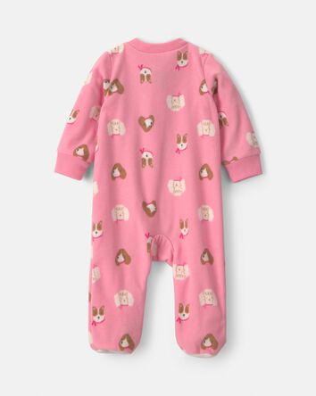 Baby Girl Dog Fleece 2-Way Zip Sleeper - Pink, 