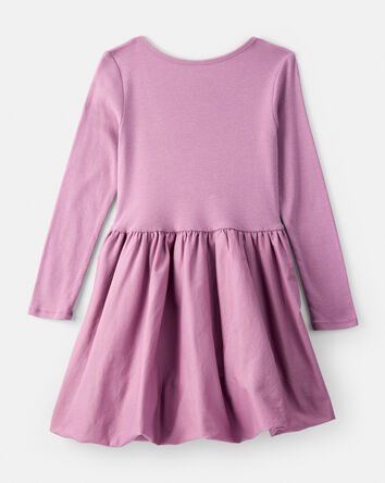 Girls Long Sleeve Cotton  Dress - Purple, 