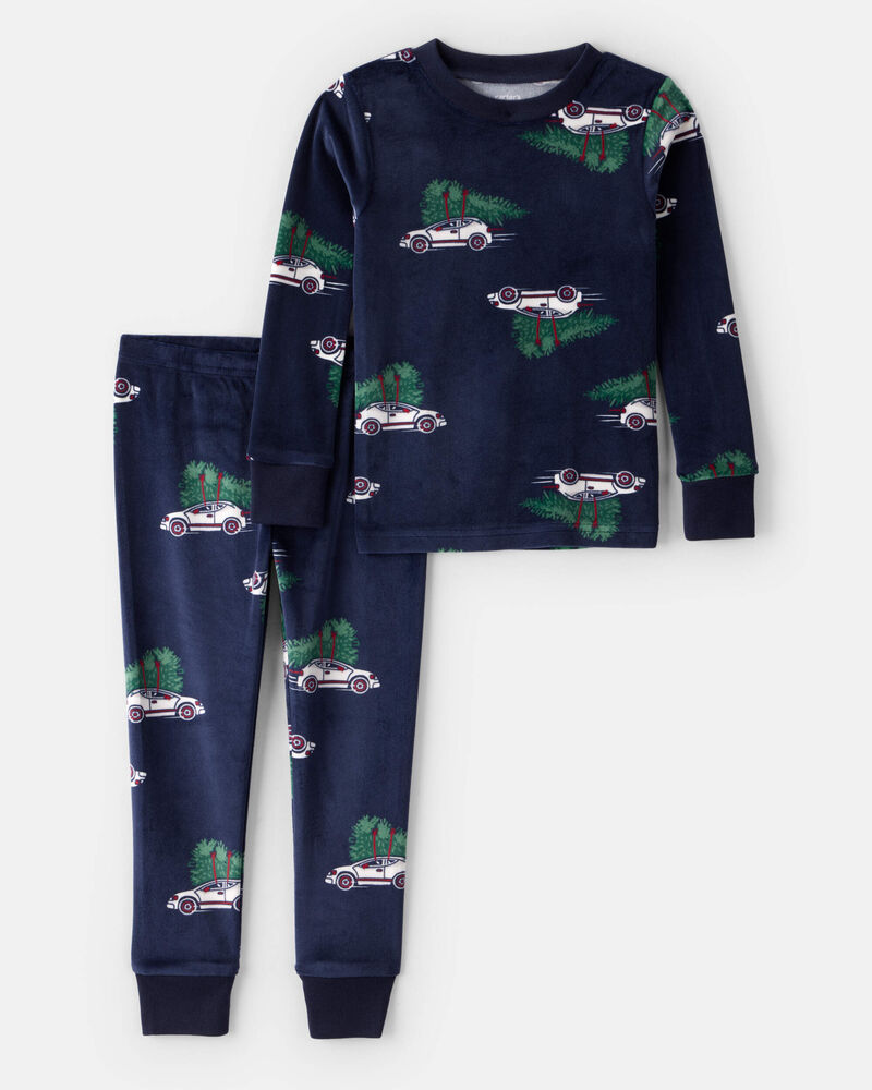 Toddler Christmas Cars DreamPlush Long-Sleeve Snug Fit 2-Piece Pyjamas - Navy, image 1 of 3 slides