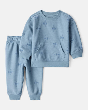 Bébé garçon - Ensemble chandail à manches longues et pantalon en jersey bouclette avec avion – Bleu, 