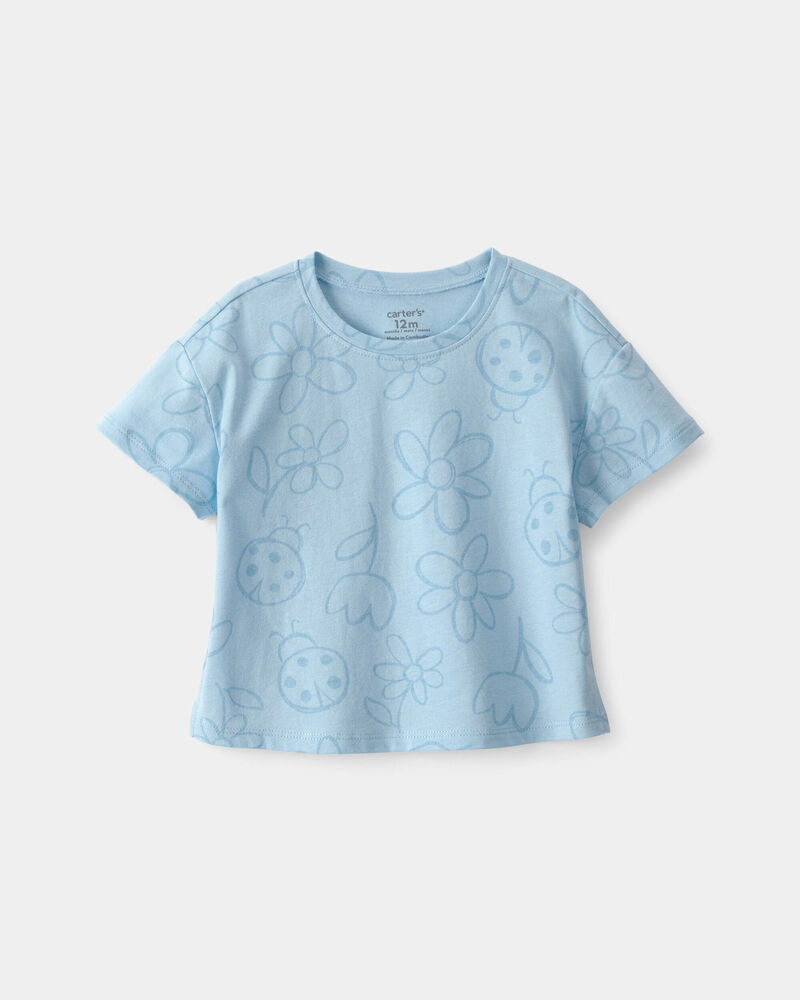 Baby Girl Ladybug Floral Top - Blue, image 1 of 3 slides