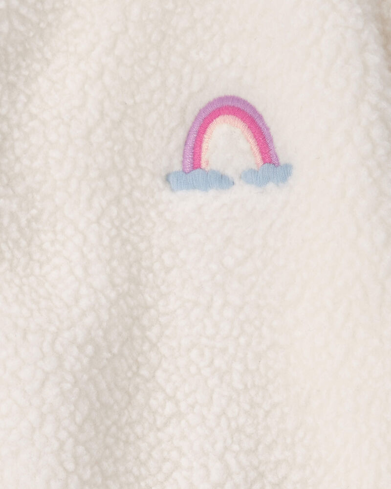 Toddler Girl Rainbow Teddy Microfleece Zip-Up Jacket - Cream, image 2 of 3 slides