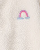Toddler Girl Rainbow Teddy Microfleece Zip-Up Jacket - Cream, image 2 of 3 slides