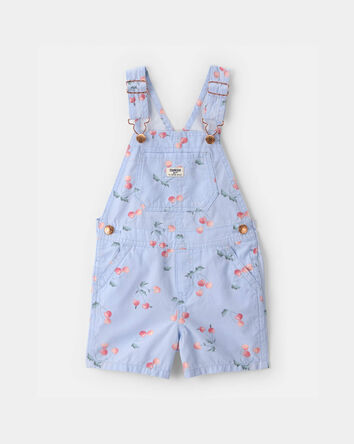 Toddler Girl Cherry Canvas Shortall - Blue, 