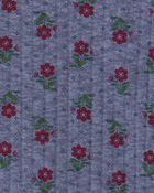 Girls Floral Long-Sleeve Turtleneck Top - Blue/Red, image 2 of 3 slides