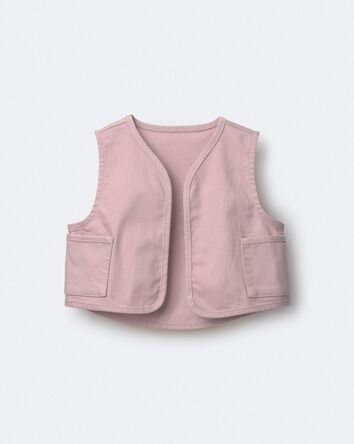 Toddler Girl Cropped Vest with Otter Pockets - Rose, 