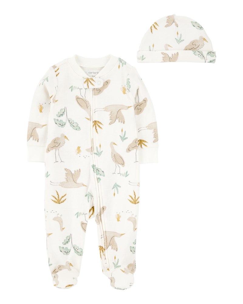 Baby 2-Piece 2-Way Zip Sleeper & Headwrap Set, image 1 of 3 slides