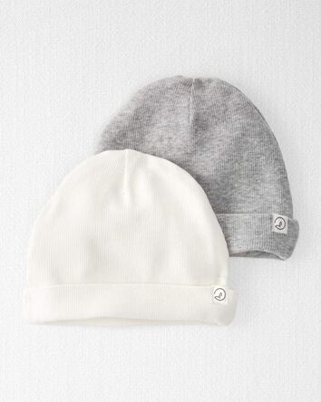 B&eacute;b&eacute; fille - Emballage de 2 bonnets en coton c&ocirc;tel&eacute; biologique
, 