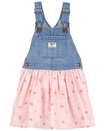 Baby Denim Floral-Print Jumper Dress , 