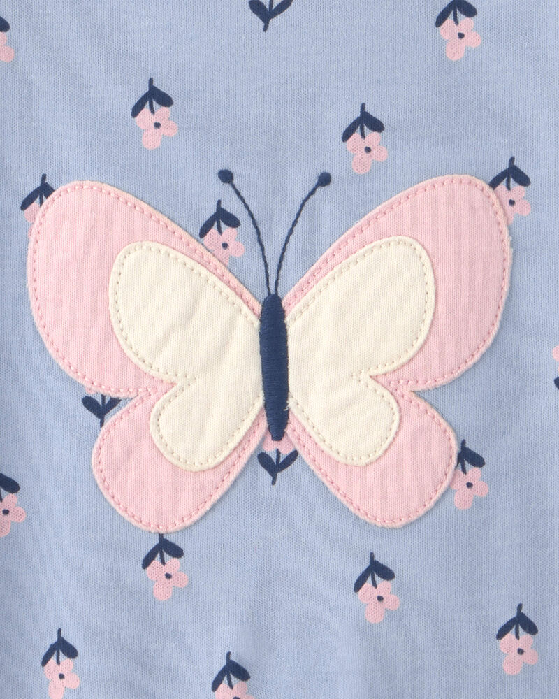 Baby Girl 2-Way Zip Flower & Butterfly Cotton Sleepers - Blue, image 5 of 6 slides