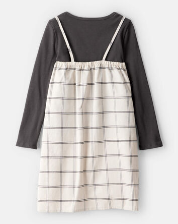 Girls 2-Piece Plaid Long-Sleeve Dress Set - White, 