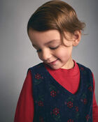 Toddler Girl 2-Piece Floral Corduroy Long-Sleeve Dress Set - Navy Blue/Red, image 3 of 9 slides
