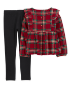 Kid 2-Piece Plaid Flannel Top & Stretch Leggings, image 1 of 3 slides