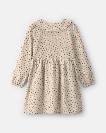 Girls Floral Collared Corduroy Dress - Cream, 