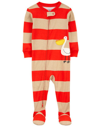 Pyjama 1 pièce à pieds en coton ajusté à motif de pélican, 
