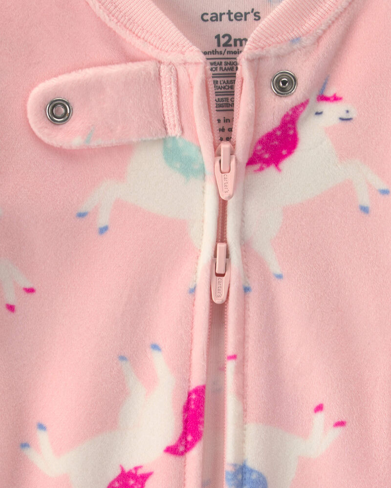 B&eacute;b&eacute; fille - Pyjama ajust&eacute; 1 pi&egrave;ce en DreamPlush avec fermeture &agrave; glissi&egrave;re double sens &agrave; motif licorne - Rose, image 4 sur 4 diapositives