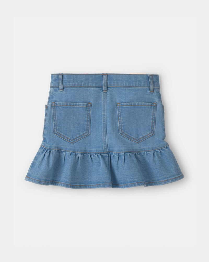 Girls Floral Denim Ruffle Skirt - Medium Wash, image 2 of 4 slides
