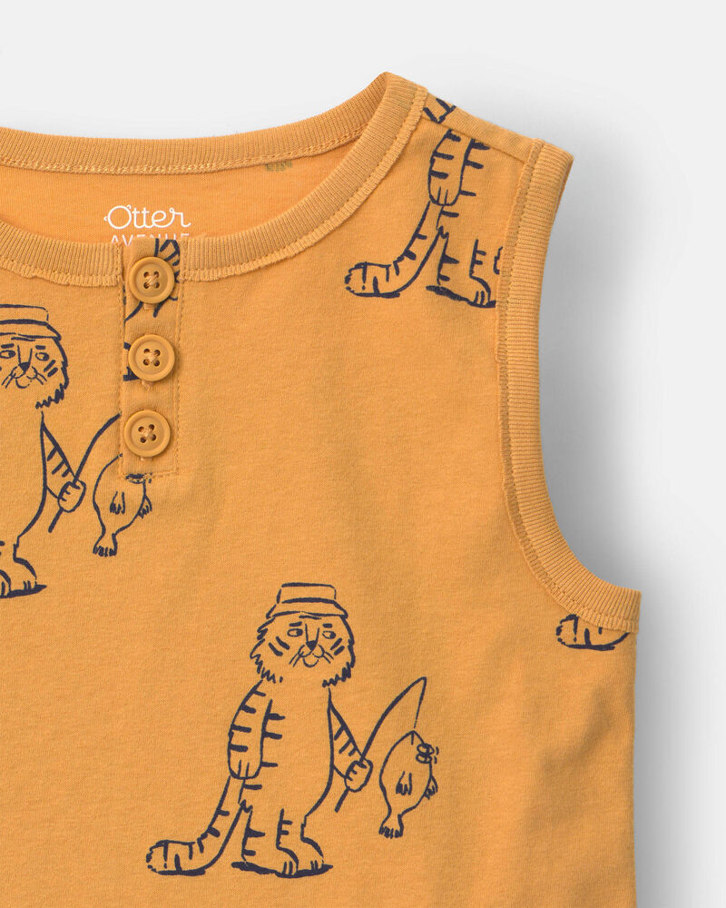 Toddler Boy Henley Tank in Fishing Tiger Print - Mustard Yellow, image 5 of 5 slides