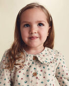 Toute-petit fille - Robe &agrave; manches longues et grand col en velours c&ocirc;tel&eacute; &agrave; motif floral - Cr&egrave;me, image 4 sur 7 diapositives