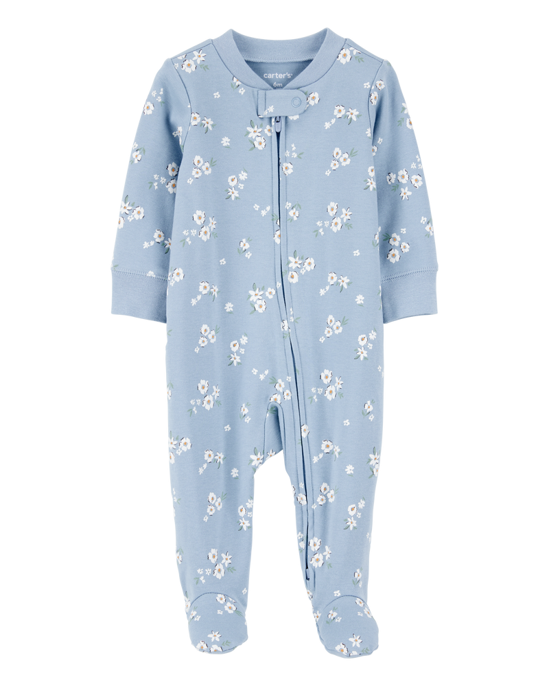Baby Girl Floral 2-Way Zip Cotton Sleeper pyjamas, image 1 of 3 slides