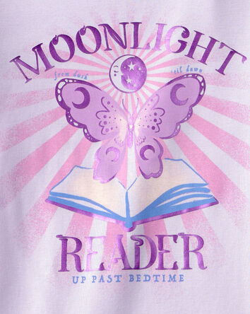 Girls Butterfly Floral 100% Cotton Short-Sleeve Snug Fit 4-Piece pyjama Set - Purple, 