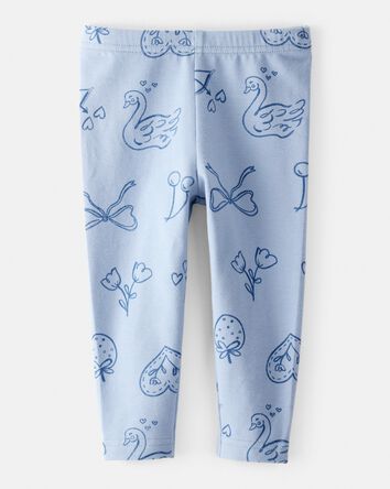 Baby Girl Bow Icon Pull-On Stretch Leggings - Blue, 