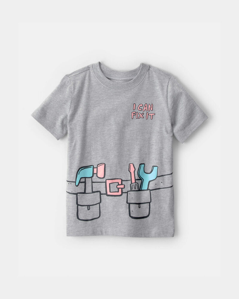 Toddler Boy 'I Can Fix It' Construction Graphic Tee - Grey, image 1 of 3 slides