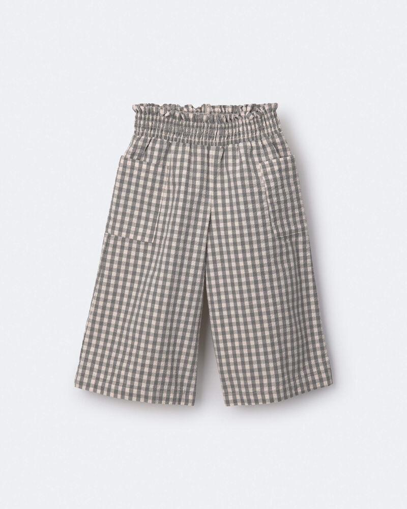 Toddler Girl Gingham Smocked Wide Leg Pant - Cream/Grey, image 2 of 7 slides
